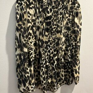 Mango Black and Cream Leopard Print Blouse